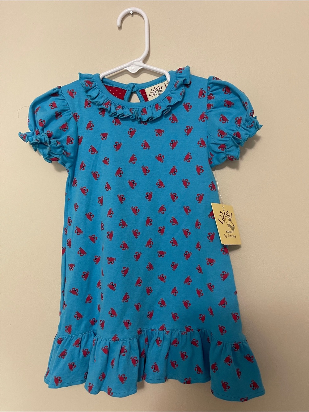 NWT- Luigi Kids Blue Ruffle Crab-Print Dress 2T